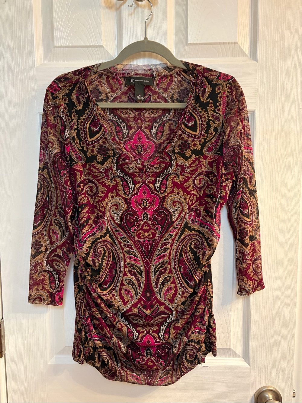 INC International Concepts Paisley V-Neck Ruched Women's Blouse